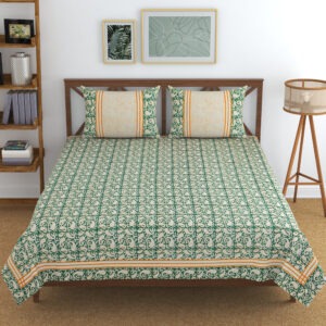 ‘Bagh-e-Bahaar’ — Vastu-Aligned Bedsheet in Green Floral (King Size, 100% Cotton)