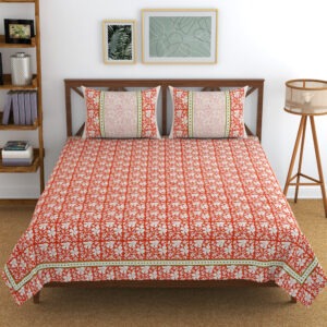 ‘Gulnaar’ — Energizing Red Block Print Bedsheet (King Size, 100% Cotton)